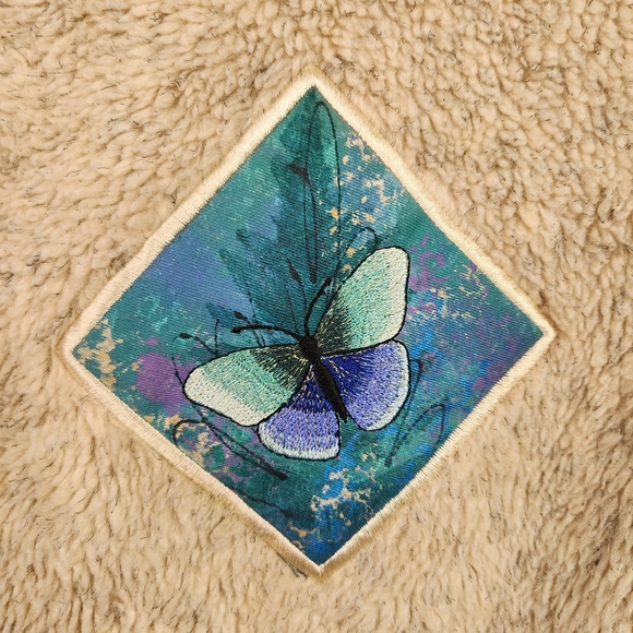 Vintage 90s Beige Fleece Zip Vest Full Zip Butterfly Cottagecore Womens Large - Picture 3 of 9